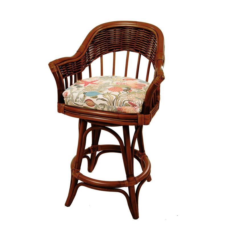 Rattan Swivel Barstool or Counterstool in Sienna Finish