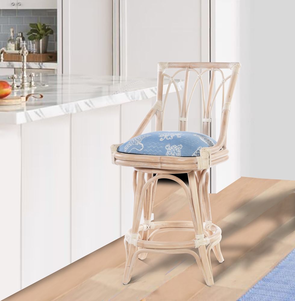 Armless Swivel Barstool and Counterstool in Washed Linen Finish