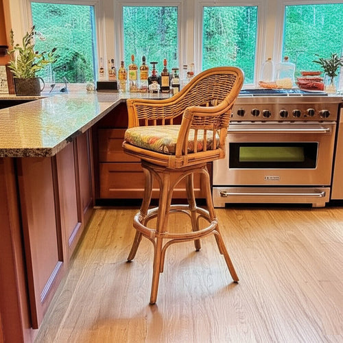 Bridgeport Rattan Swivel Barstool or Counterstool in Antique Honey Finish