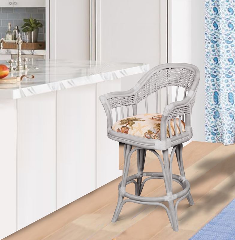 Rattan Swivel Barstool and Counterstool in Natural Driftwood Finish