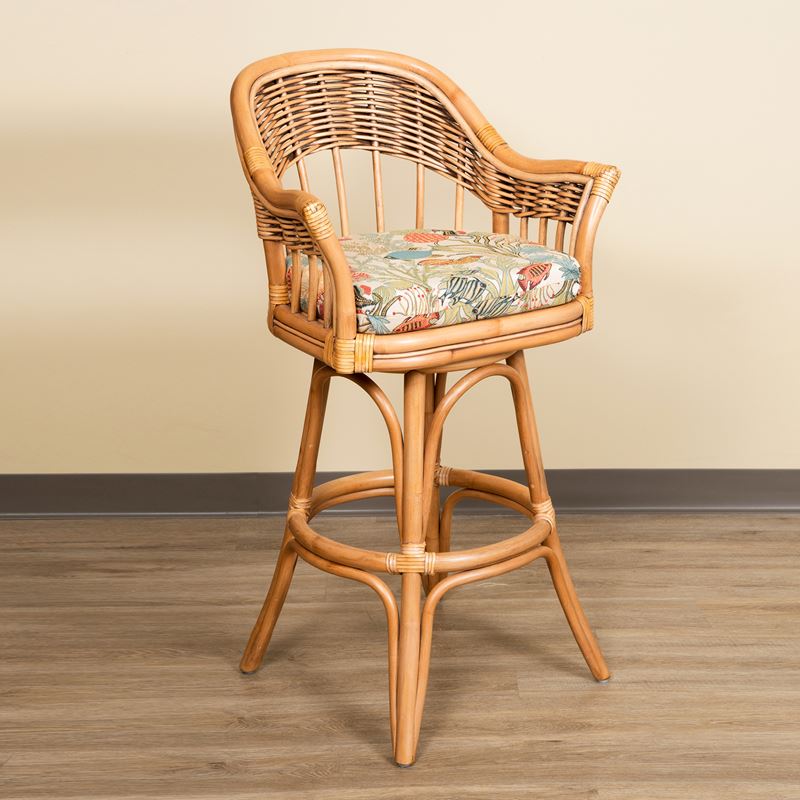 Bridgeport Rattan Swivel Barstool or Counterstool in Antique Honey Finish