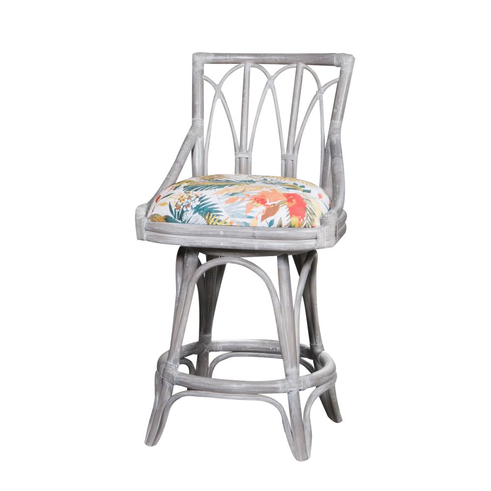 Rattan Armless Swivel Barstool and Counterstool in Rustic Driftwood Finish