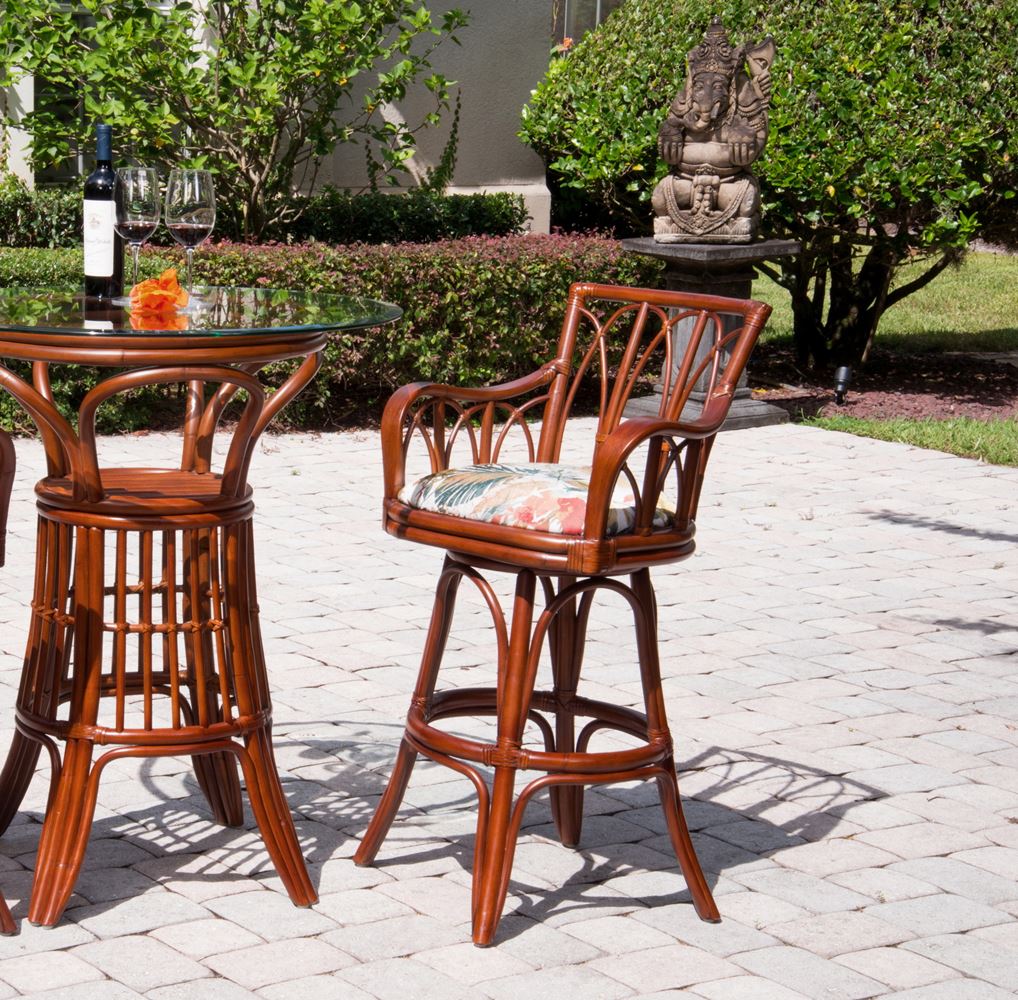 Cuba Rattan Swivel Barstool or Counterstool with Arms in Sienna Finish