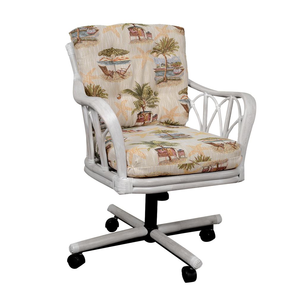 Rattan Swivel-Tilt Caster Dining Chair with Cushion in Rustic Driftwood Finish