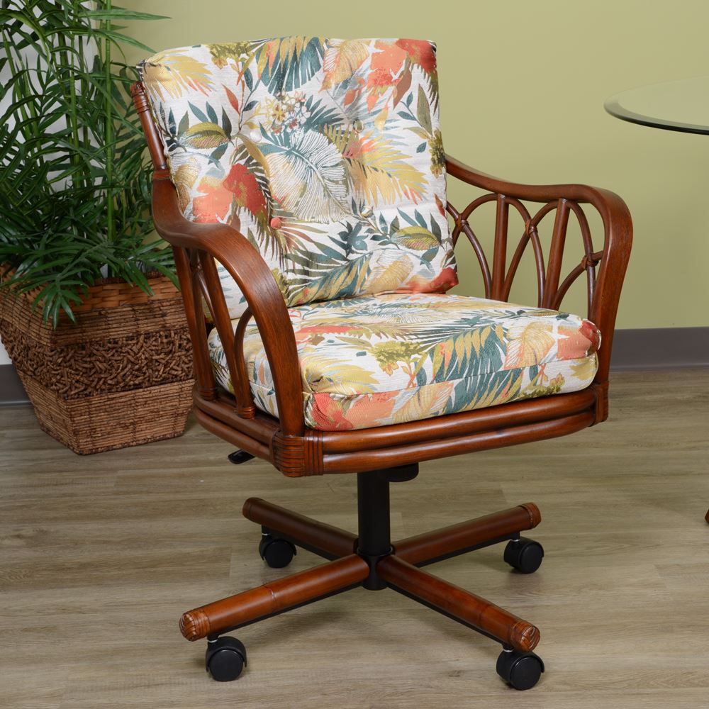 Rattan Swivel-Tilt Caster Dining Chair with Cushion Warm Sienna