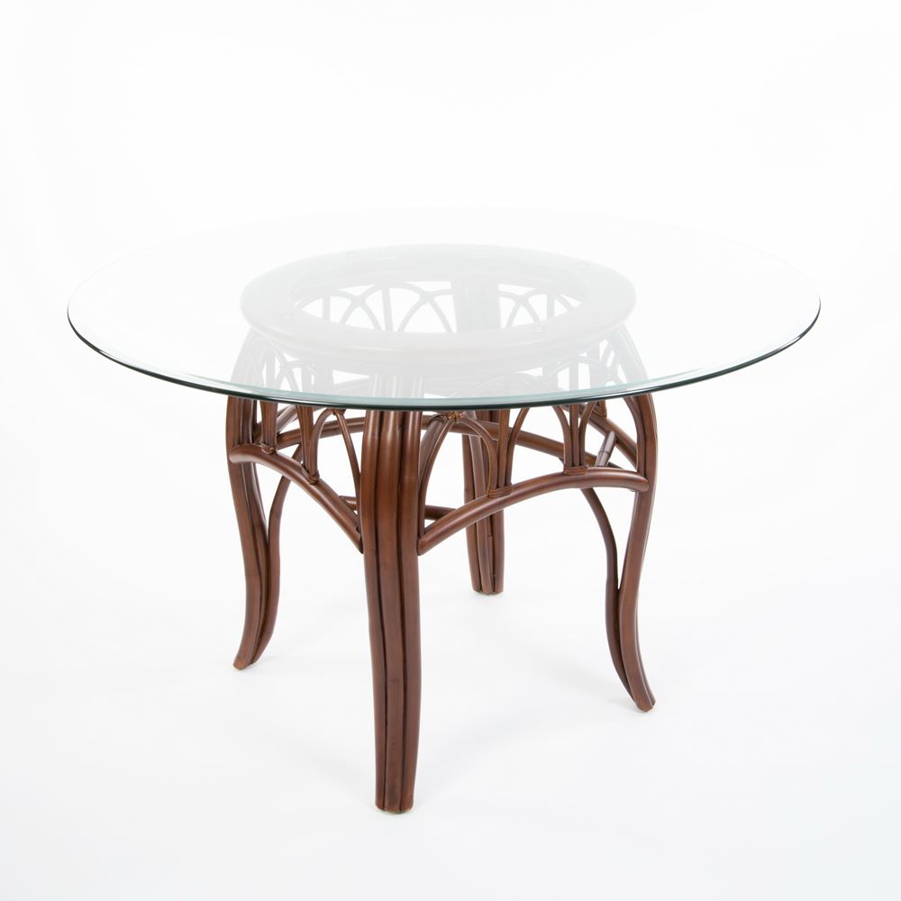 Rattan Round Beveled Glass-Top Dining Table Sienna Finish