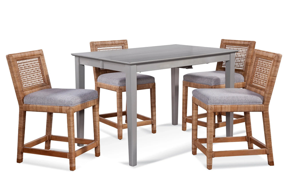 Pine Isle Wicker Rattan Counter Stool Coastal Upholstered Seat with Footrest