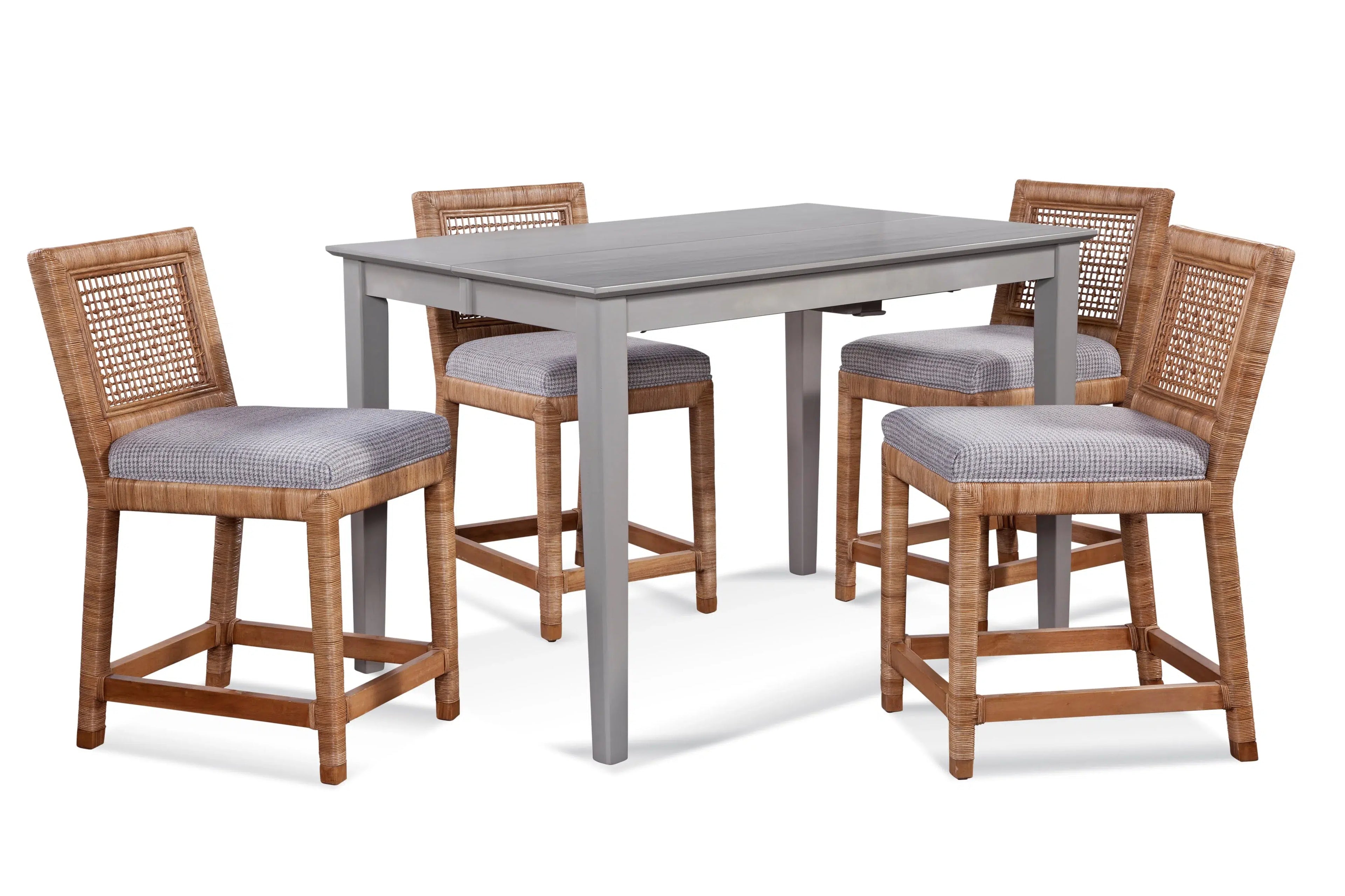Pine Isle Wicker Rattan Counter Stool Coastal Upholstered Seat with Footrest