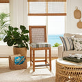Pine Isle Wicker Rattan Counter Stool Coastal Upholstered Seat with Footrest