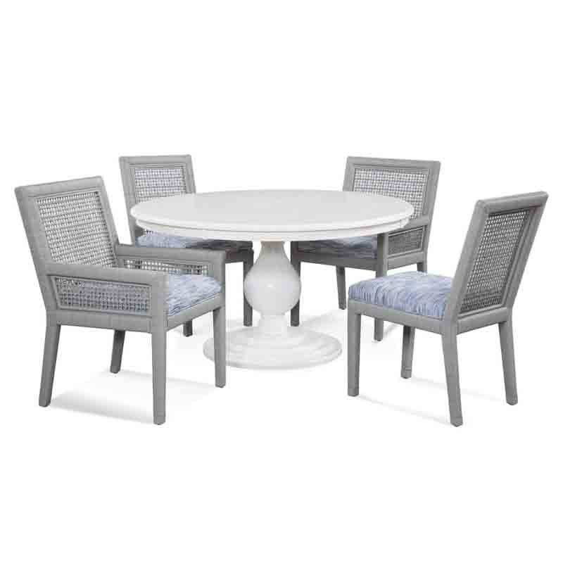 Rattan Wicker Round Pedestal Dining Table 48 Inch Gray White