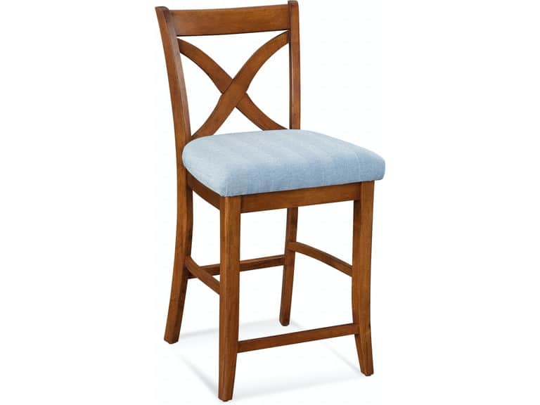 Indoor Cushioned Bar Stool with Wooden Frame Coastal Style Light Blue Seat