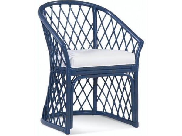 Kent Indoor Rattan Dining Chair with Cushion Blue Woven Arm Chair
