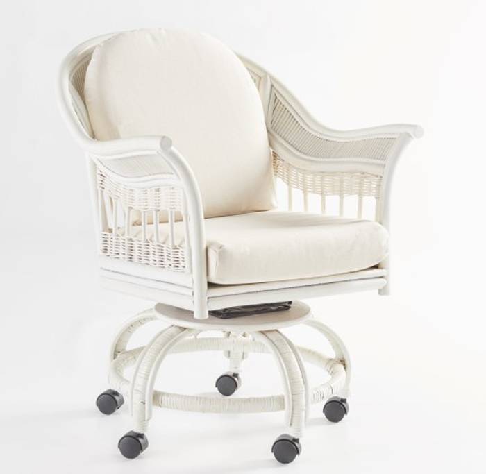 Bermuda Whitewash Rattan Swivel-Tilt Caster Dining Chair with Cushion
