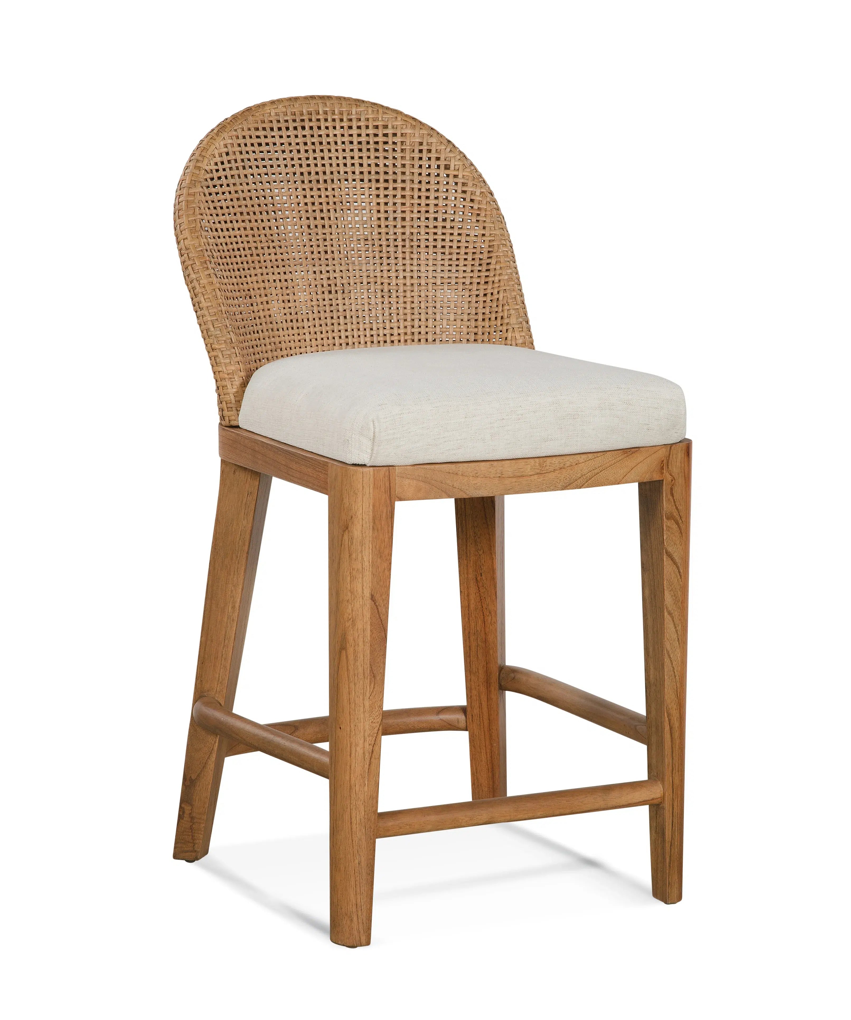 Lawrence Rattan Counter Stool with Upholstered Seat Natural Wood Frame