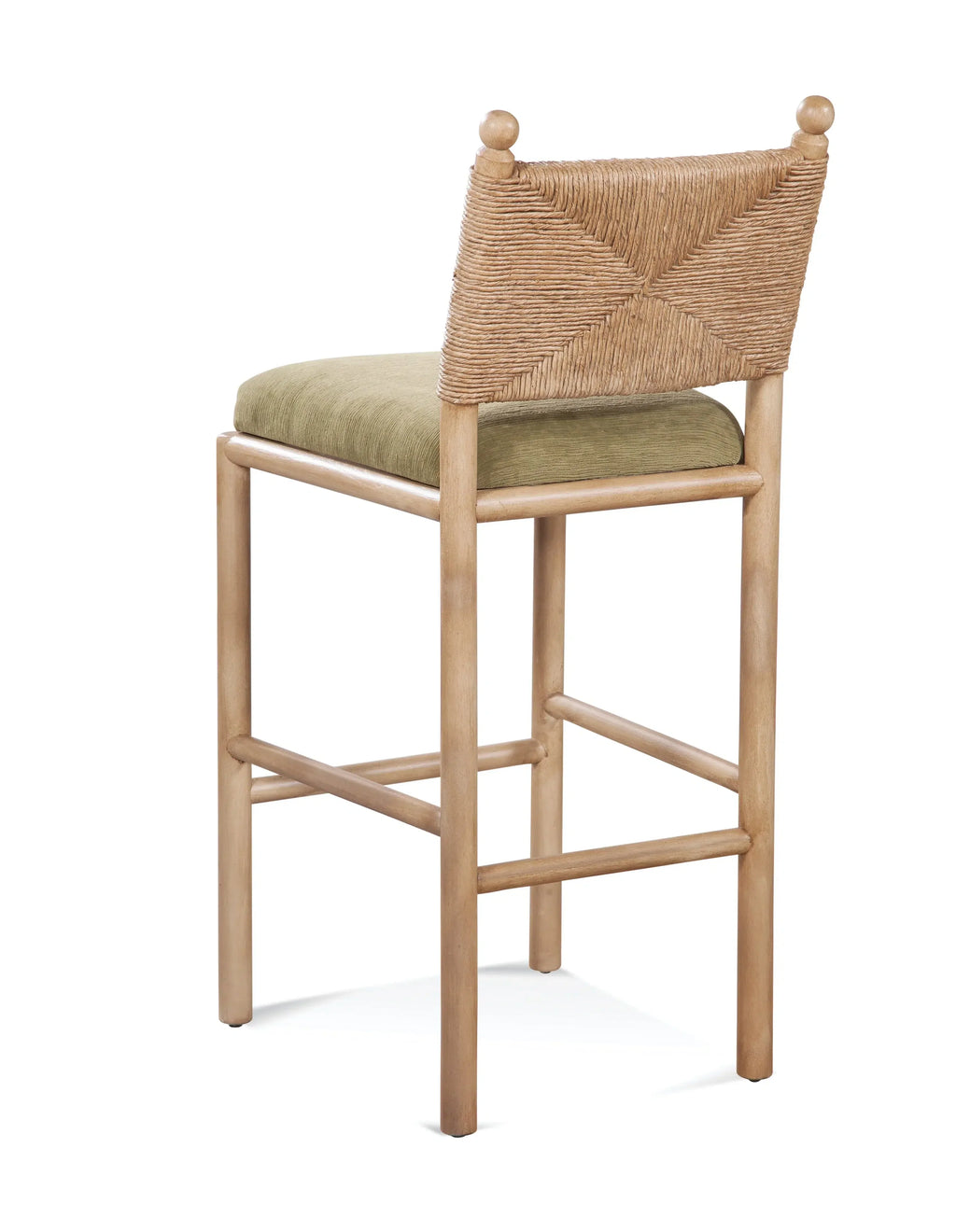 Rattan Back Upholstered Bar Stool with Wood Frame in Natural Finish