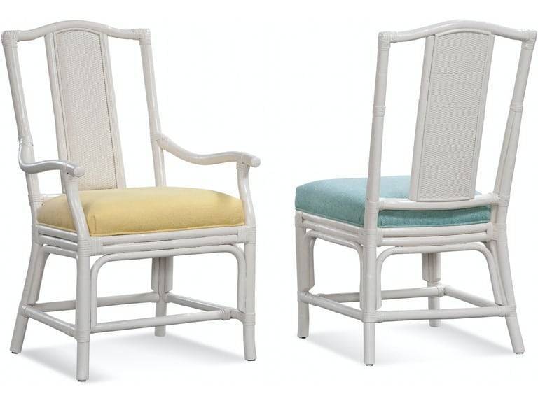 Indoor Rattan Dining Chair with Teal Cushion Seat Natural Brown Finish