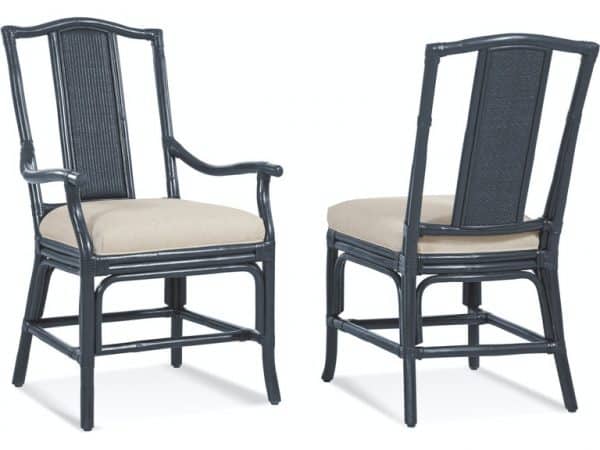 Indoor Rattan Dining Chair with Teal Cushion Seat Natural Brown Finish