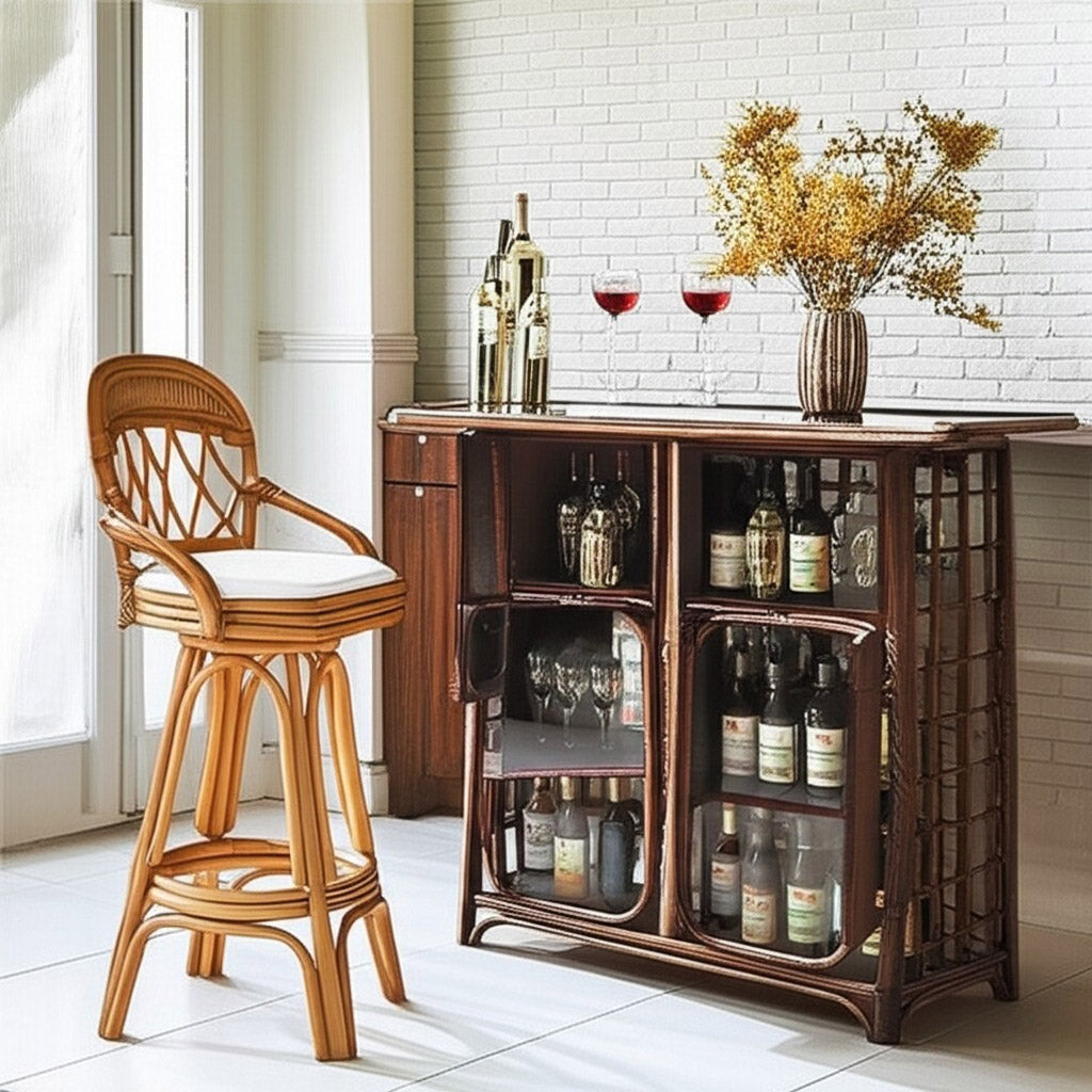 Antigua Swivel Rattan Barstool or Counterstool with Cushion