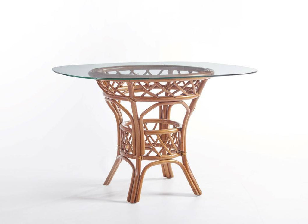 Florida Rattan Round Glass-Top Dining Table 42 Inch Natural