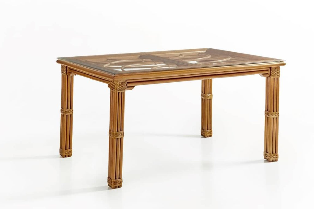 Rattan Rectangle Dining Table with Glass Top 60 Inch