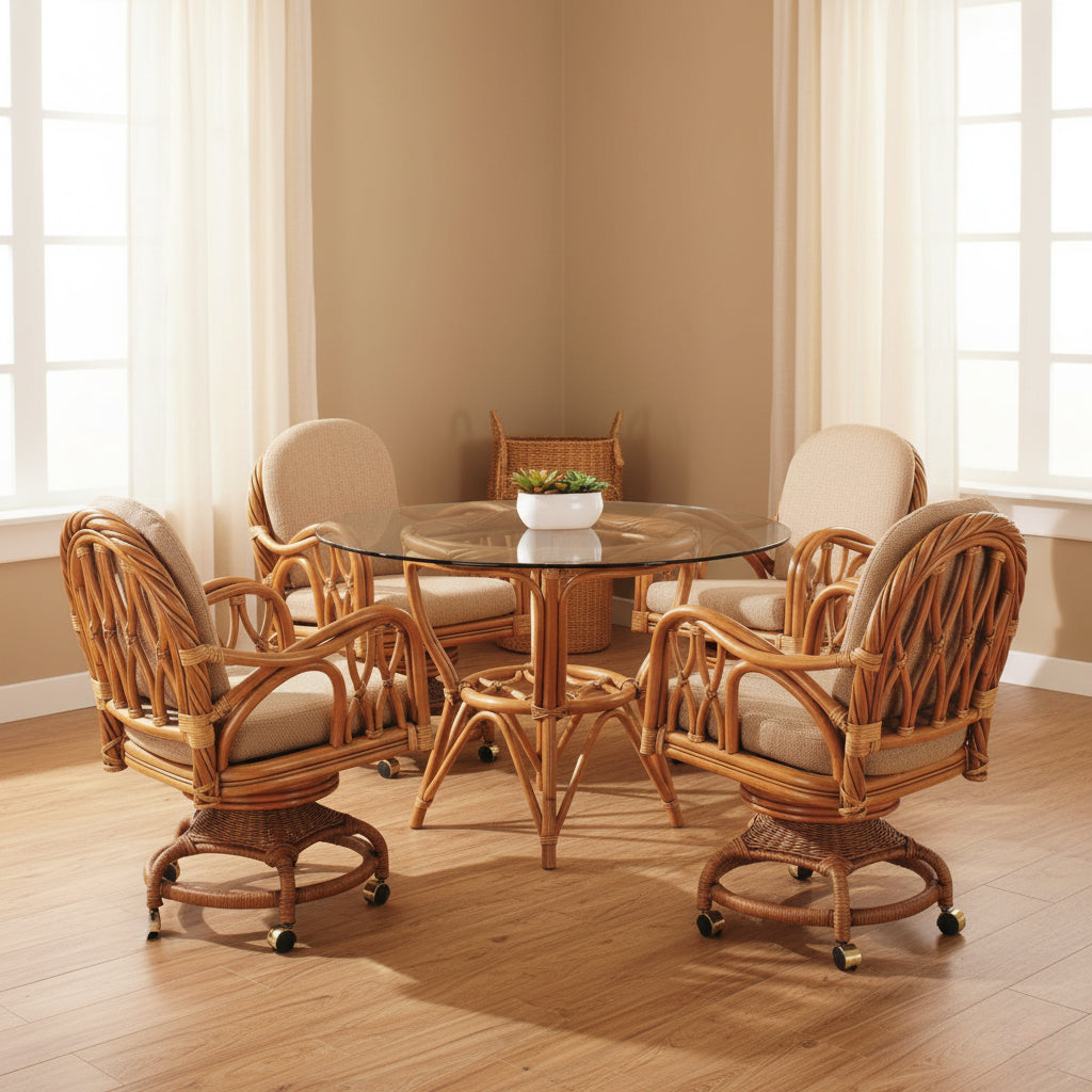 New Twist Round Rattan Dining Table with Antique Honey Finish