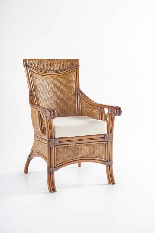 Handwoven Rattan Dining Arm Chair Walnut Finish