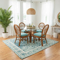 Palm Harbor Rattan Dining Chair with Teal Cushion Natural Brown Finish