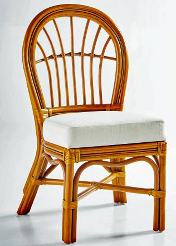 Palm Harbor Rattan Dining Chair with Teal Cushion Natural Brown Finish