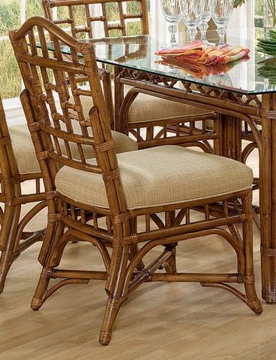 Rattan Wicker Dining Armchair Natural Java Finish Colorful Striped Cushion Indoor