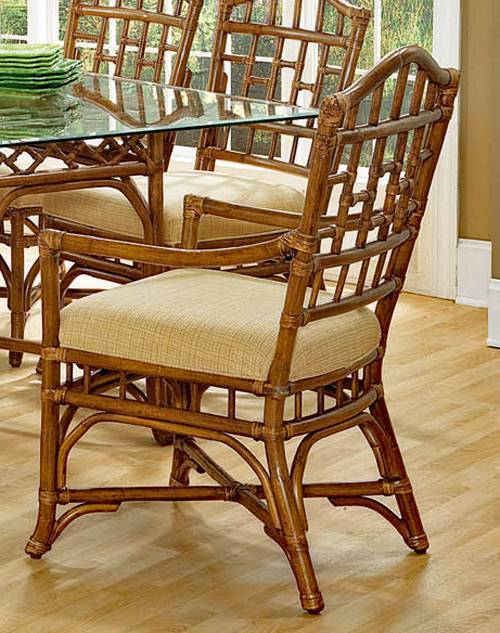 Rattan Wicker Dining Armchair Natural Java Finish Colorful Striped Cushion Indoor
