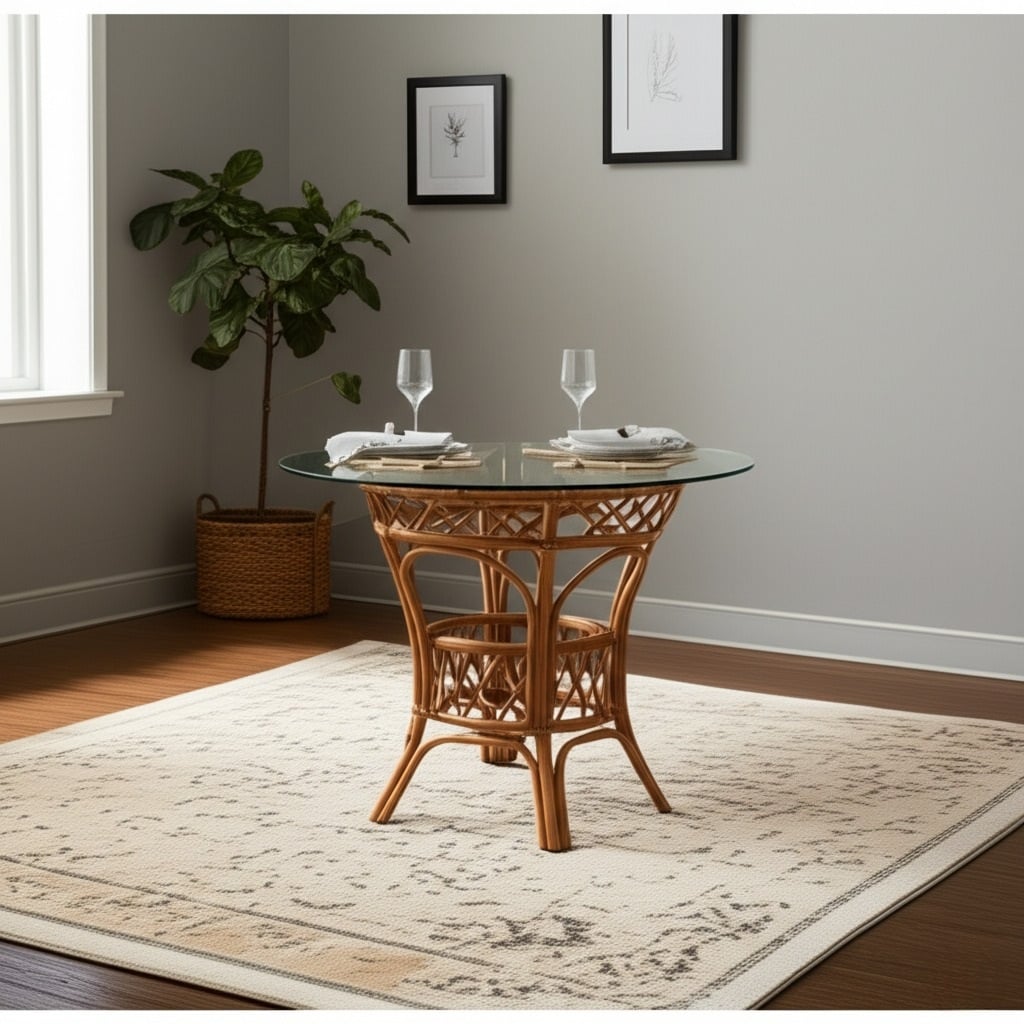 Round Rattan Dining Table 42 Inch Honey Natural Finish