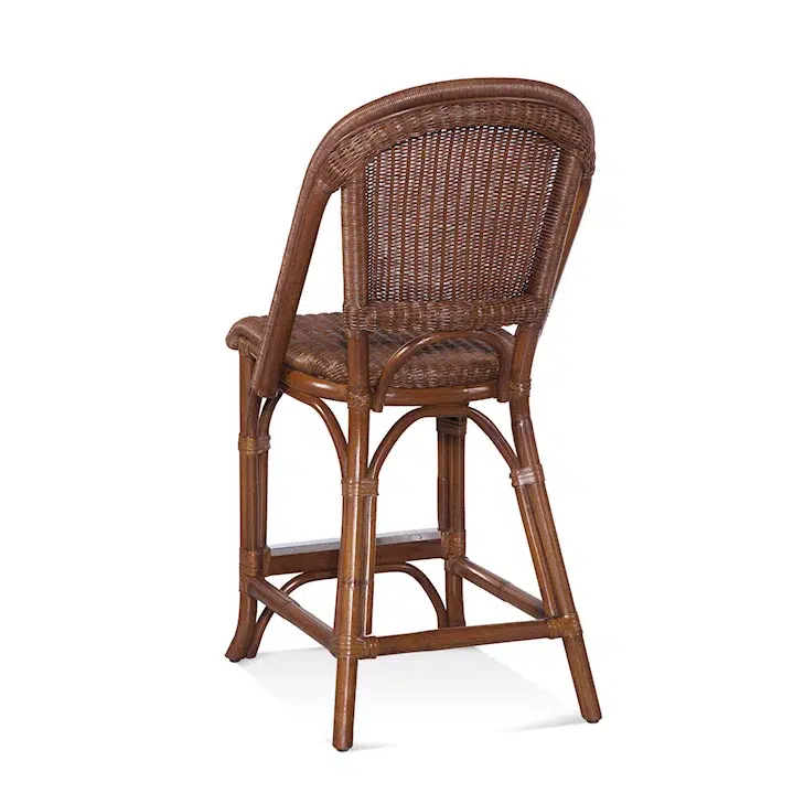 Brown Rattan Counter Stool with Woven Back Indoor Coastal Style
