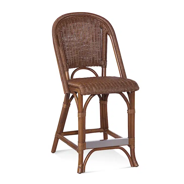 Brown Rattan Counter Stool with Woven Back Indoor Coastal Style