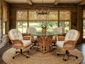 Rattan Swivel-Tilt Caster Dining Chair Antique Honey Finish