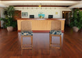 Antique Cream Rattan Counter and Bar Stools with Woven Back and Upholstered Seat
