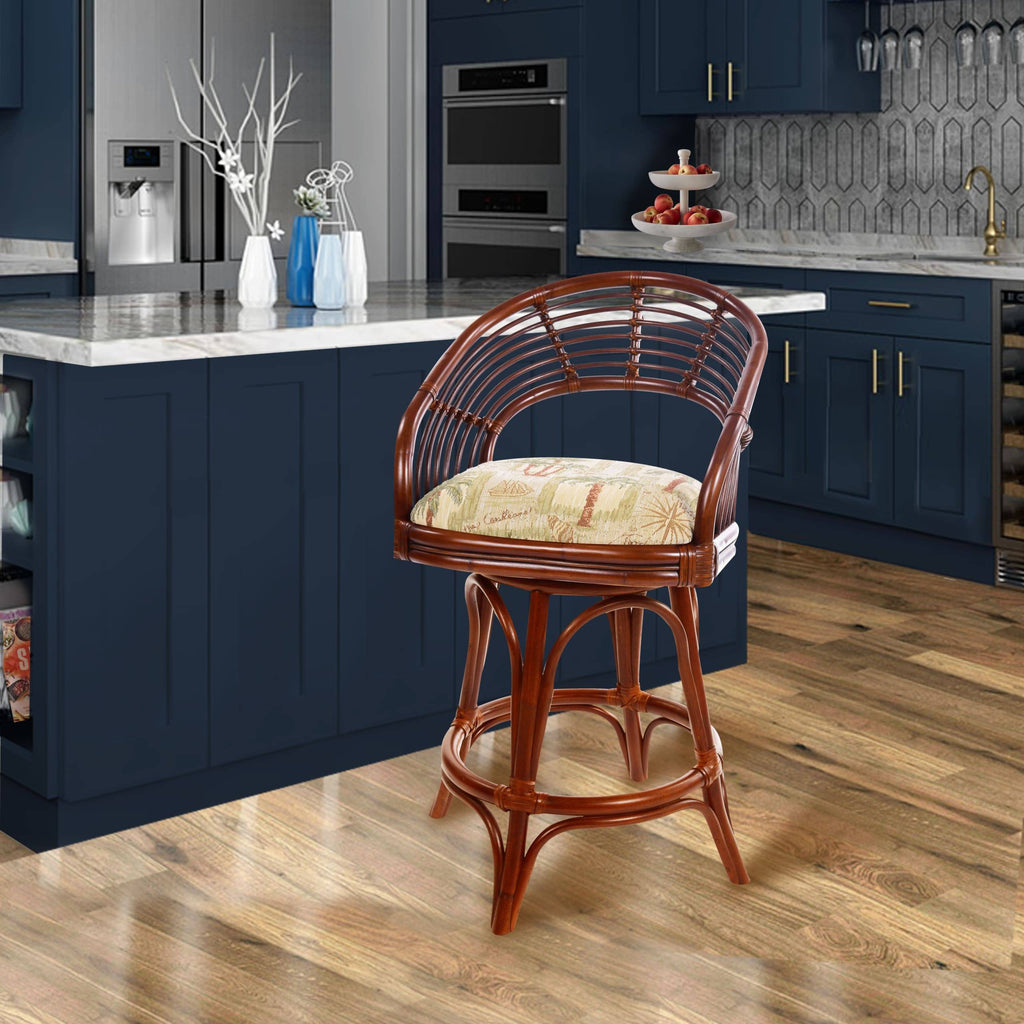 Bali Rattan Barstool and Counterstool with Upholstered Seat Brown