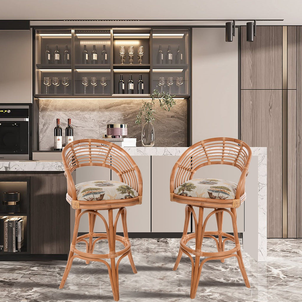 Bali Rattan Barstool and Counterstool with Upholstered Seat Brown