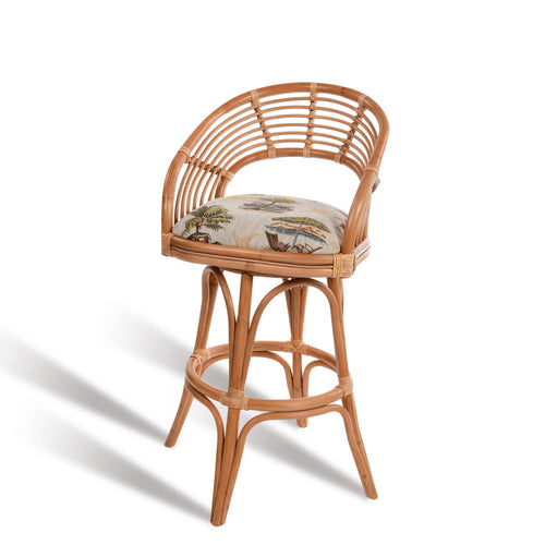 Bali Rattan Barstool and Counterstool with Upholstered Seat Brown