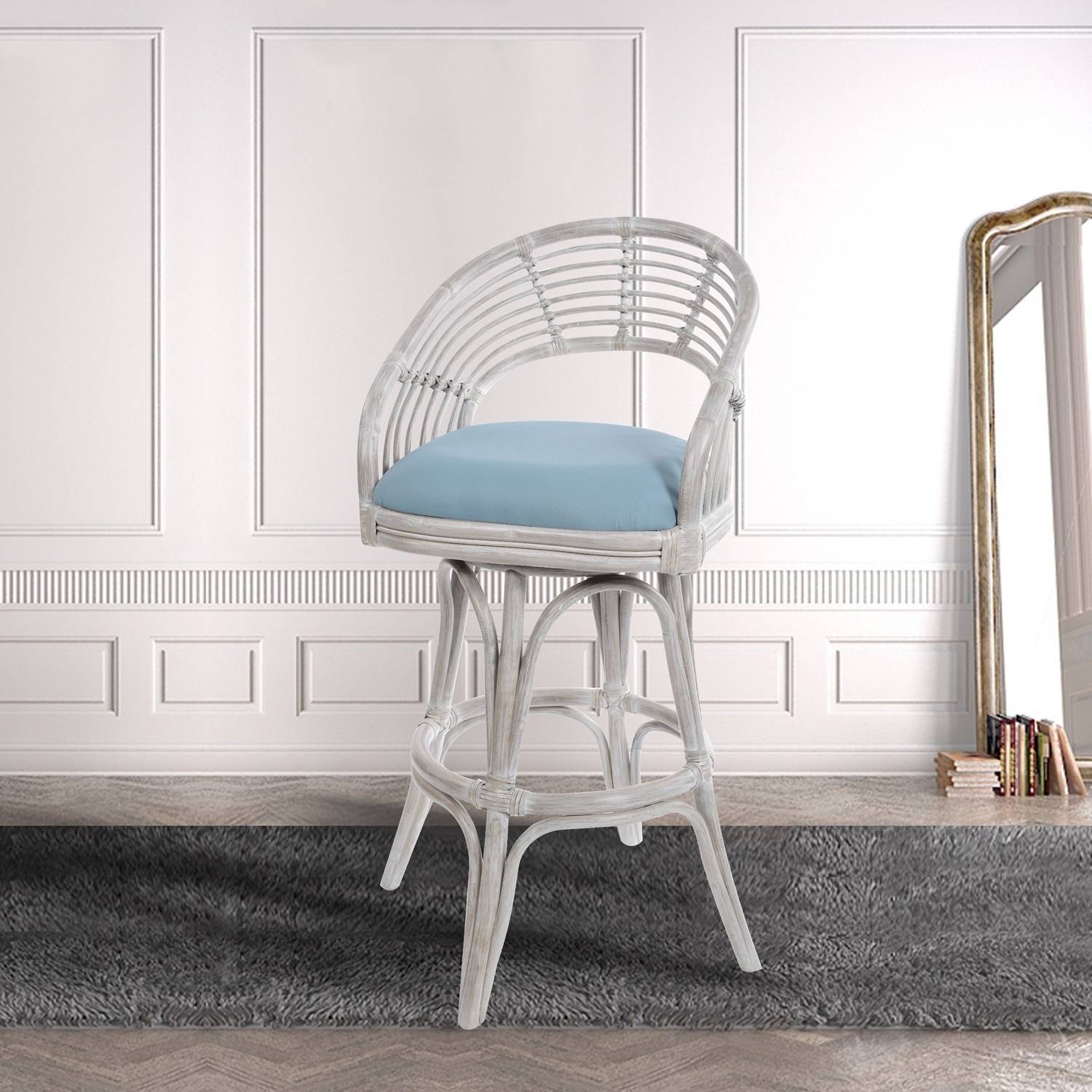 Bali Rattan Barstool and Counterstool with Upholstered Seat Brown