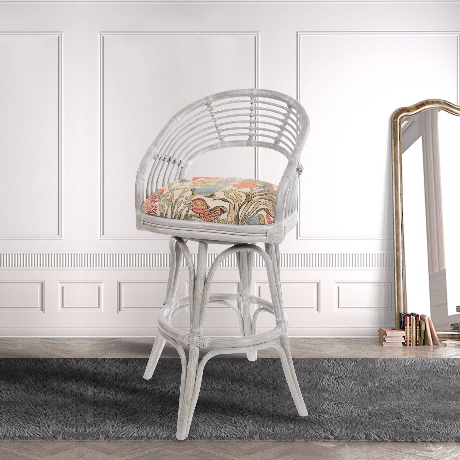 Bali Rattan Barstool and Counterstool with Upholstered Seat Brown
