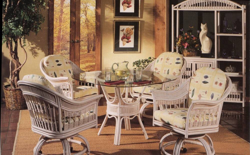 Bermuda Whitewash Rattan Swivel-Tilt Caster Dining Chair with Cushion