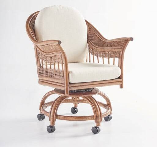 Bermuda Rattan Swivel Caster Dining Chair in Pecan Finish