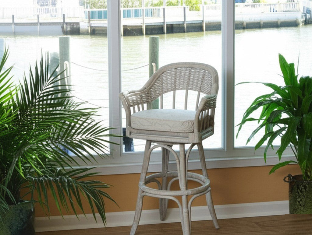 Rattan Swivel Barstool and Counterstool in Natural Driftwood Finish