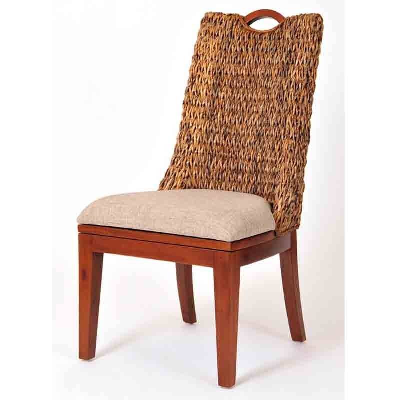 Rattan Dining Chair with Cushioned Seat and Hardwood Frame