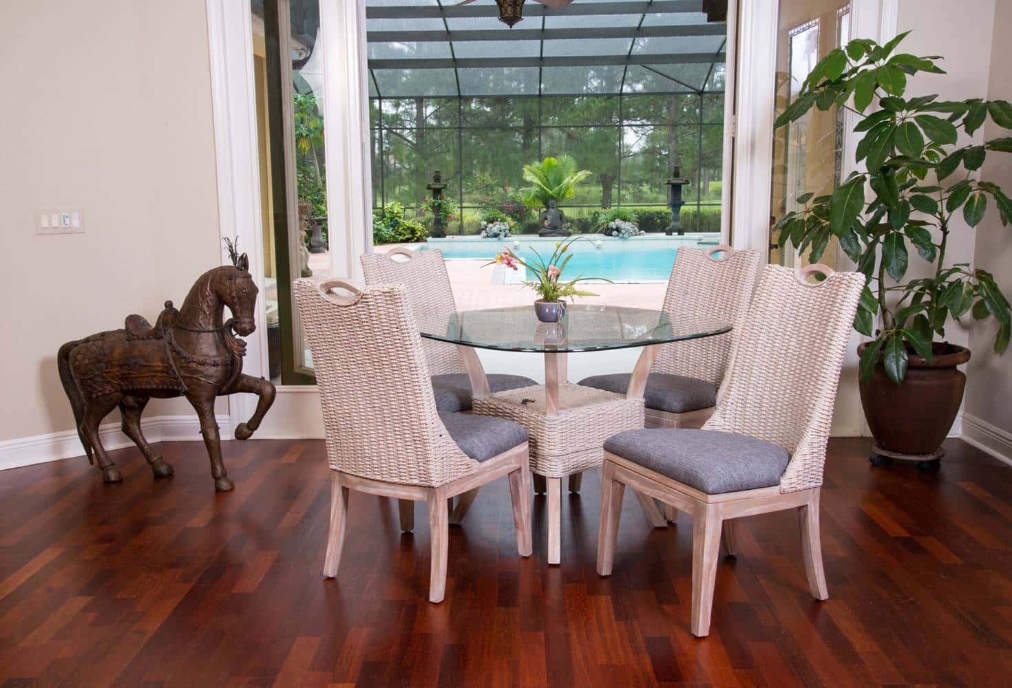 Belize Rattan Dining Chair with Cushioned Seat and Hardwood Frame