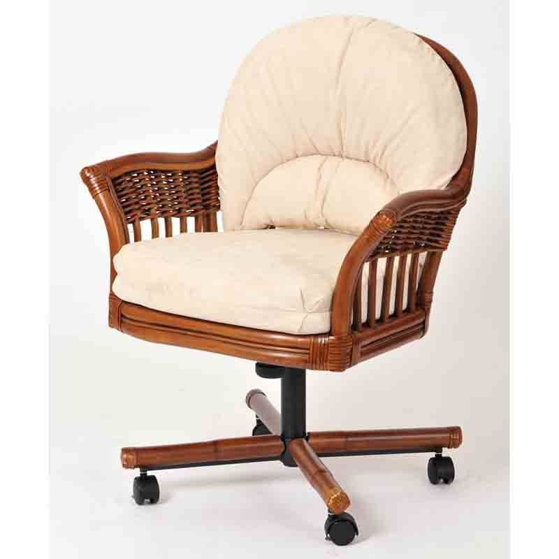 Rattan Swivel-Tilt Caster Dining Chair Sienna Brown Finish