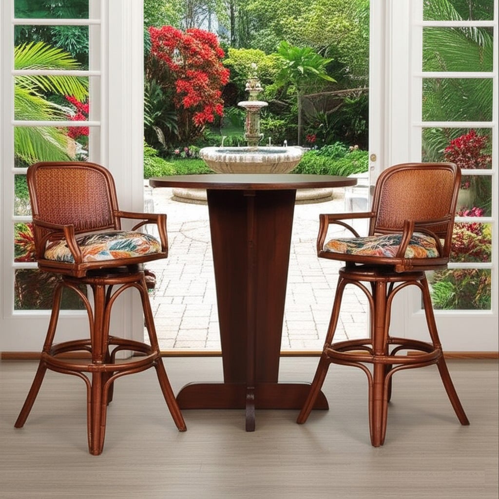 Cayman Rattan Pub Table with Round Glass Top Natural Wicker