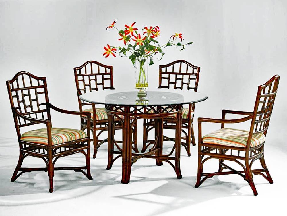 Rattan Wicker Dining Armchair Natural Java Finish Colorful Striped Cushion Indoor