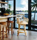 Rattan Swivel Barstool and Counterstool with Arms Washed Linen Upholstered Seat Indoor