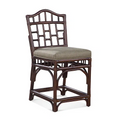 Coastal Wicker Counter Stool with Upholstered Seat and Lattice Back Design